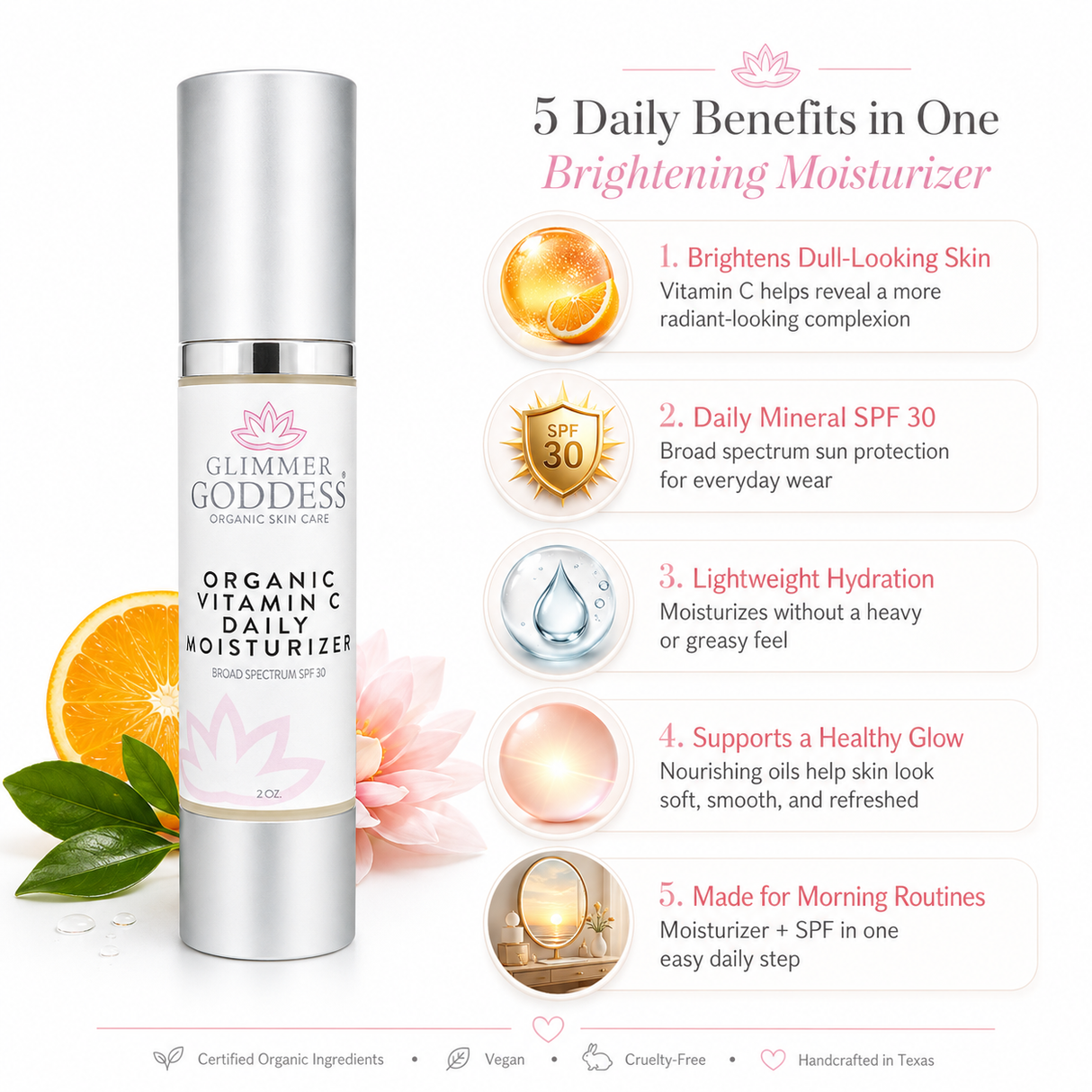 Organic Vitamin C Face Cream Reef-Safe SPF 30 - Brightens and Tightens Skin