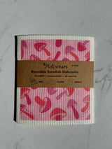 Pink Mushroom Swedish Dish Cloth Set of 3