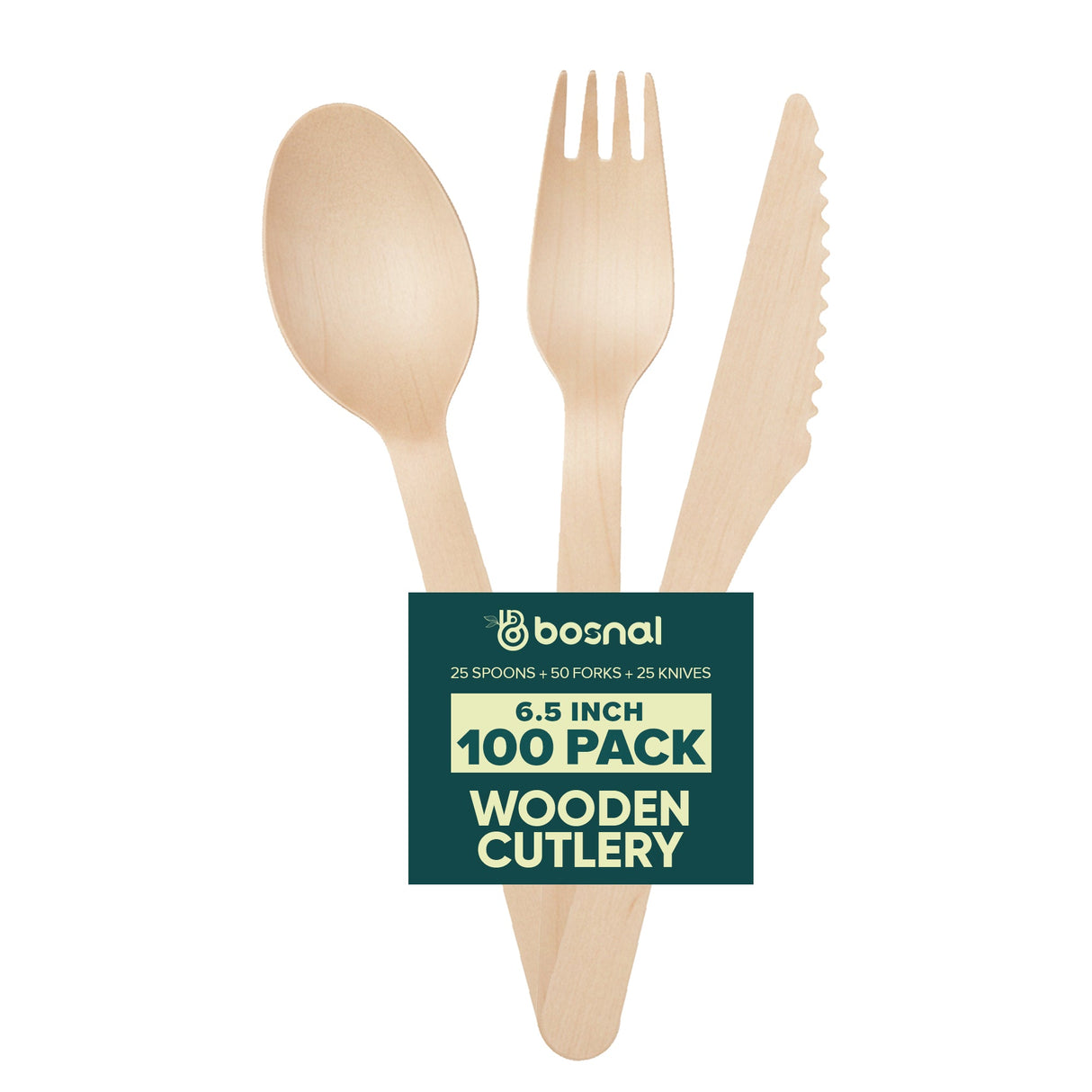 Bosnal – Wooden Disposable Cutlery Set, 6.5 inch, 100 Pcs