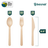 Bosnal – Wooden Disposable Cutlery Set, 6.5 inch, 100 Pcs