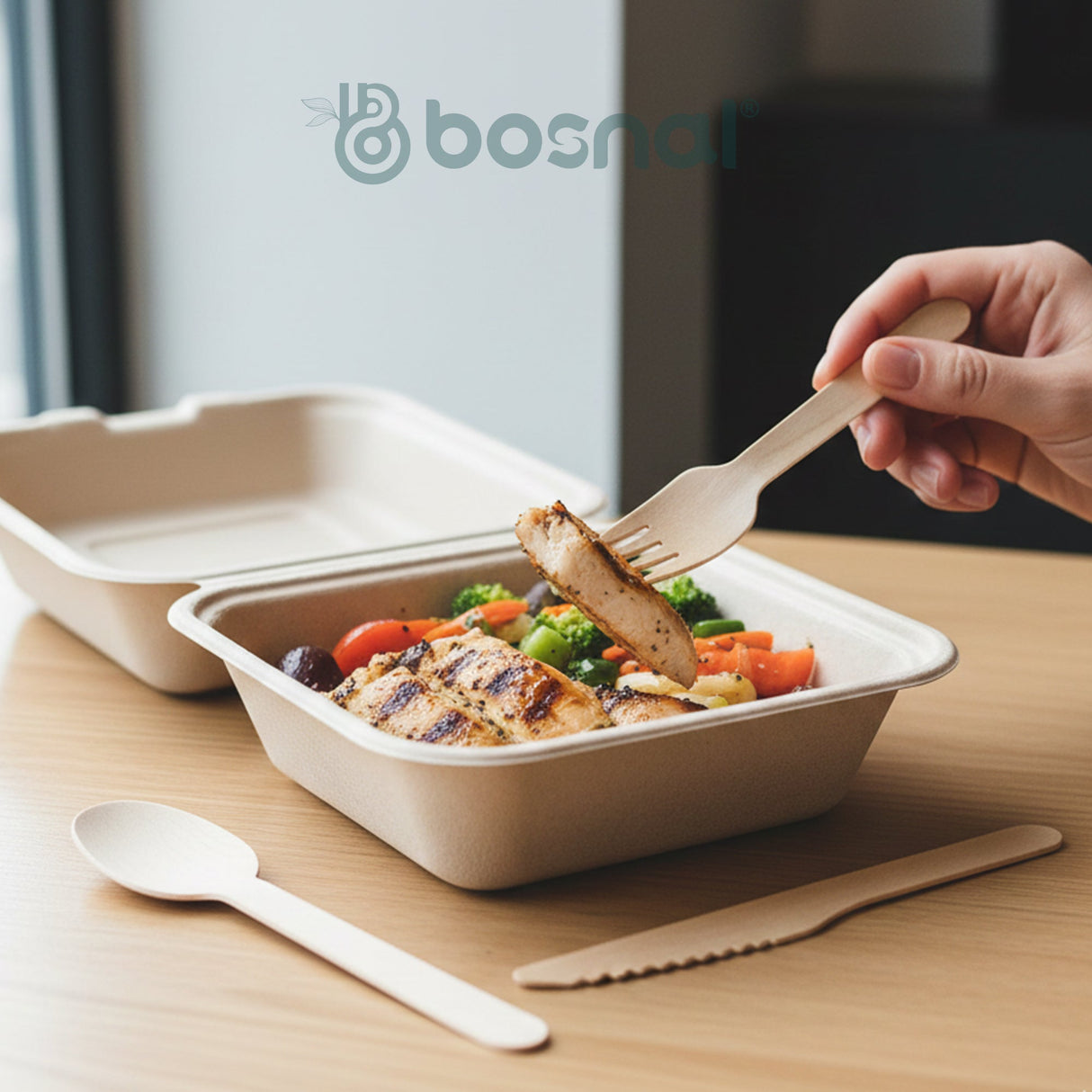 Bosnal – Wooden Disposable Cutlery Set, 6.5 inch, 100 Pcs