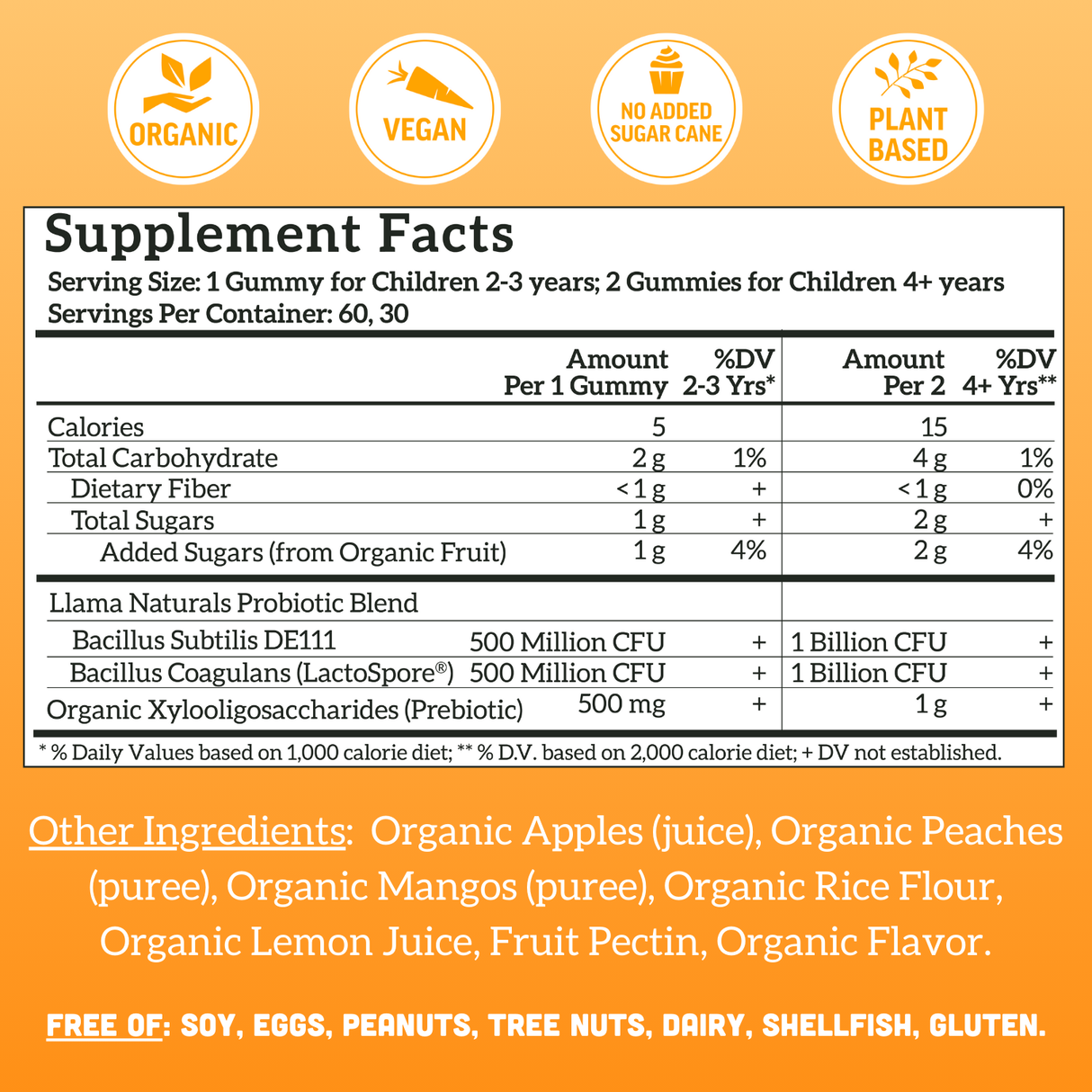 Kids Prebiotic & Probiotic Gummies, Peach Mango (60 ct)