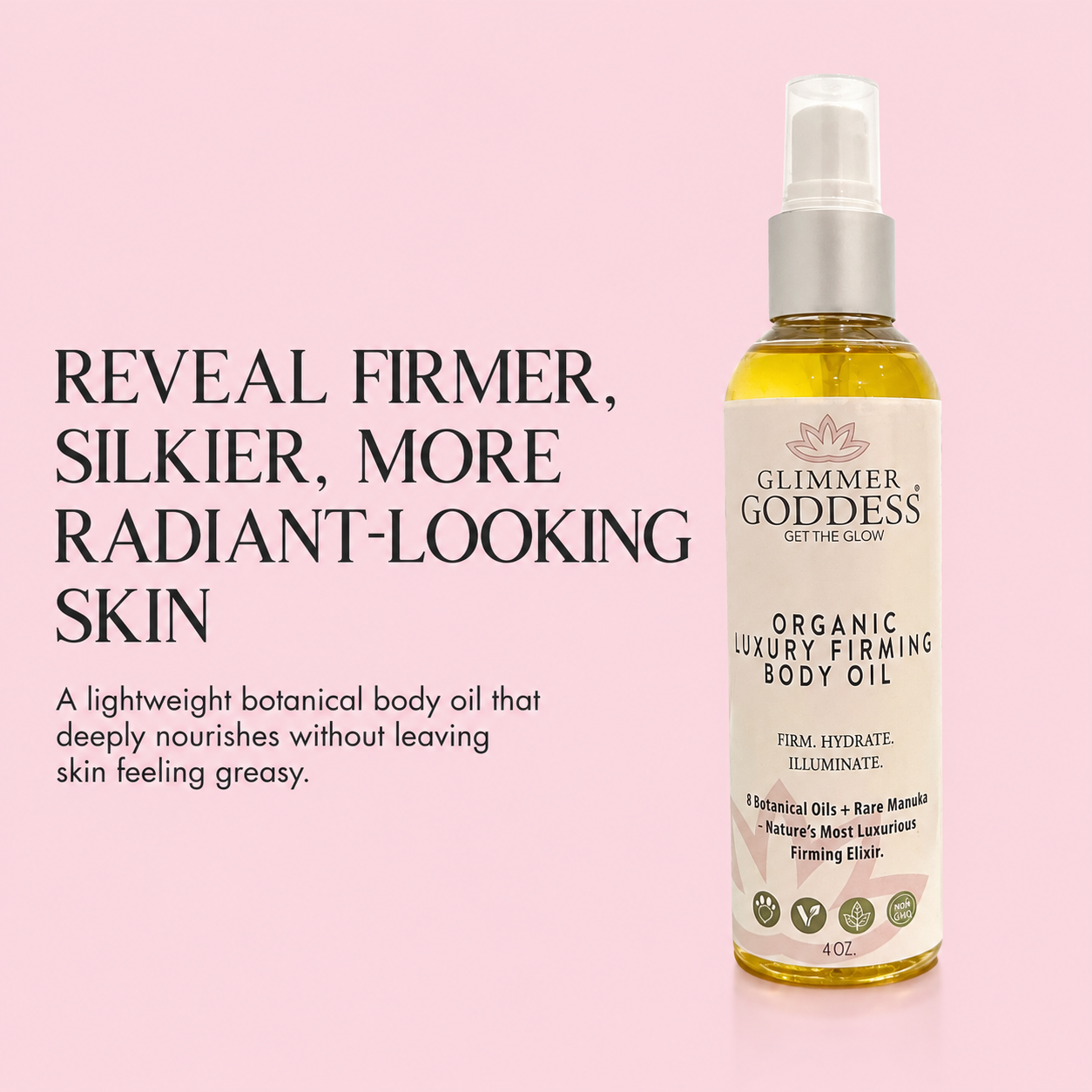 Organic Luxury Firming Body Oil – Hydrating Glow with Evening Primrose and Rosehip Oil 4 oz.