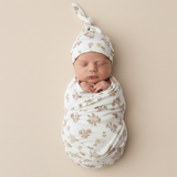 Organic Swaddle Blanket & Hat Set  - Meadow