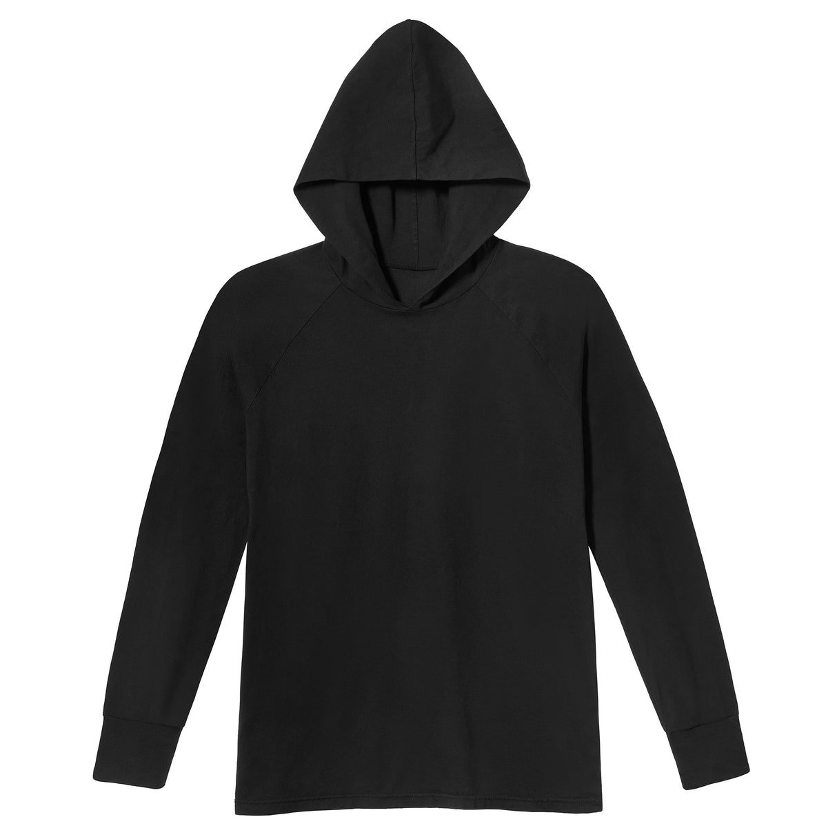 Men's Soft 100% Cotton Medium-Weight Long Sleeve Hooded Tee With Cuffs | Black