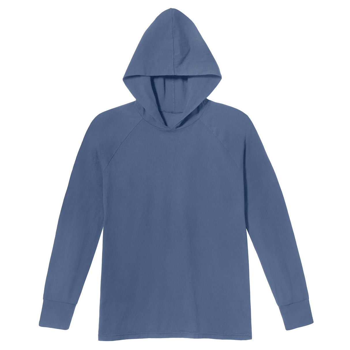 Men's Soft 100% Cotton Medium-Weight Long Sleeve Hooded Tee With Cuffs | Denim Blue