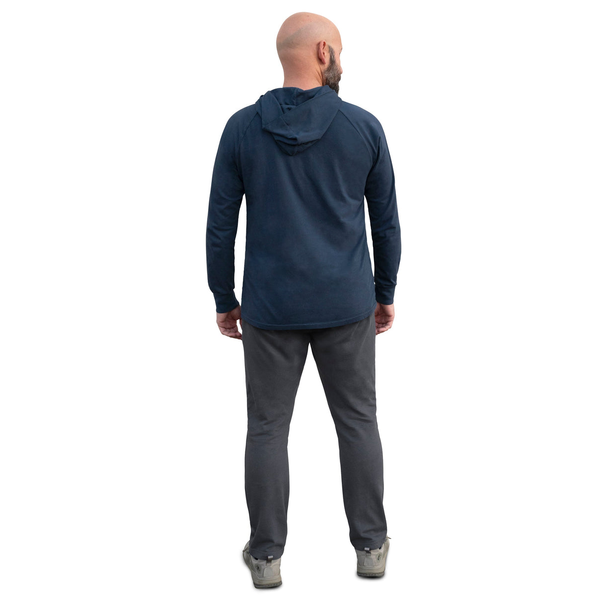 Men's Soft 100% Cotton Medium-Weight Long Sleeve Hooded Tee With Cuffs | Concrete