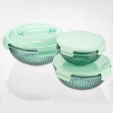 Borosilicate Glass Mixing Bowl Set- Diamond Blue (W/ Handle)