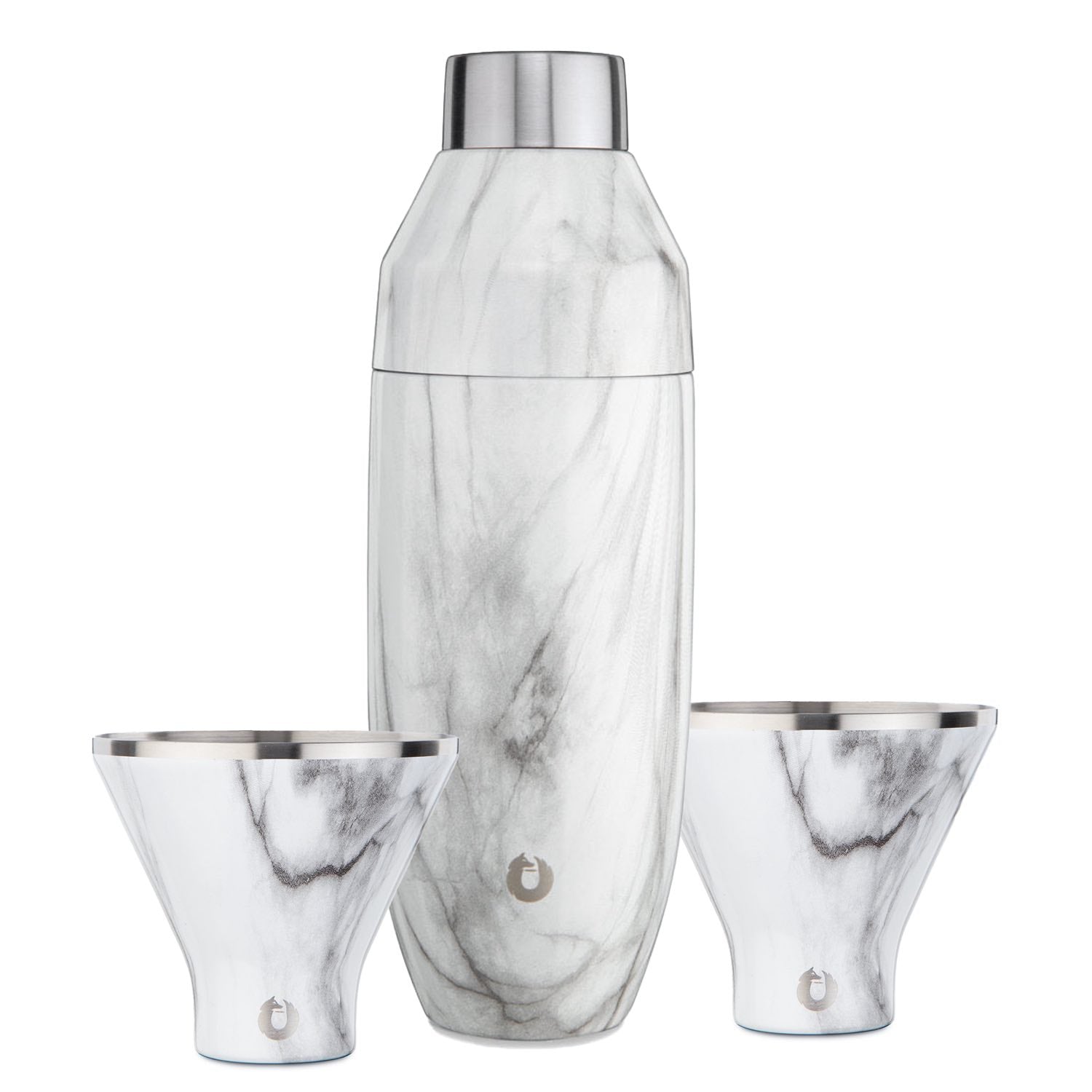 Stainless Steel Cocktail Shaker and Martini Glass Barware Set, Marble
