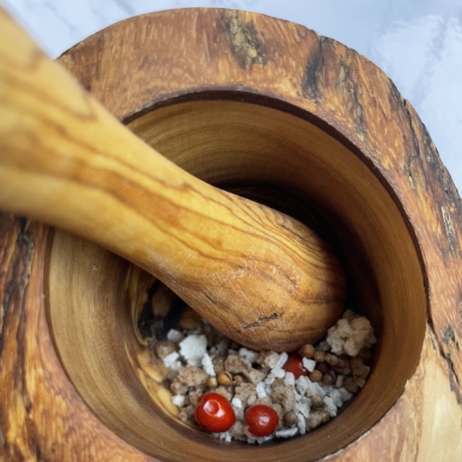 Olive Wood Rustic Mortar and Pestle