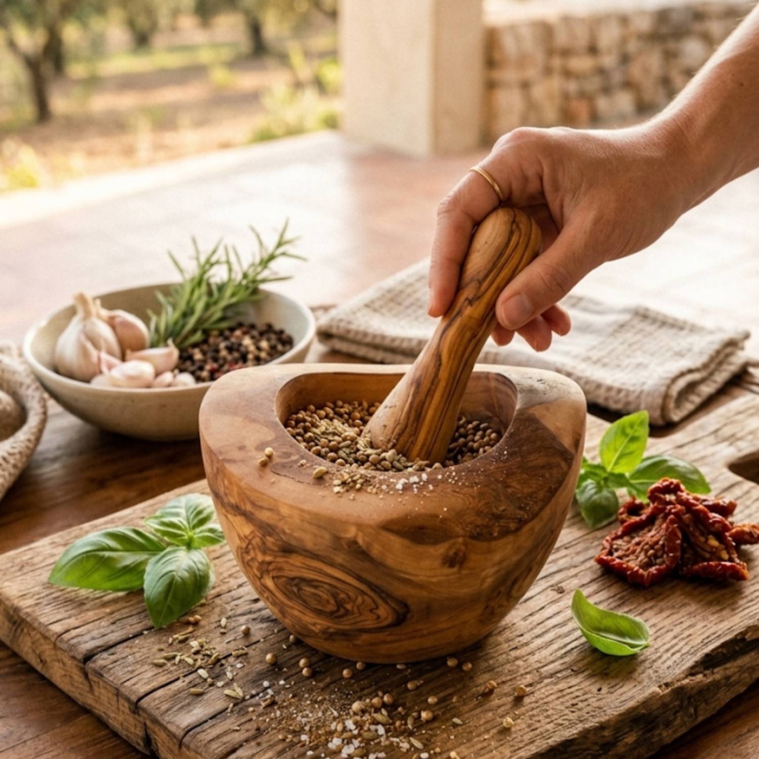 Olive Wood Rustic Mortar and Pestle
