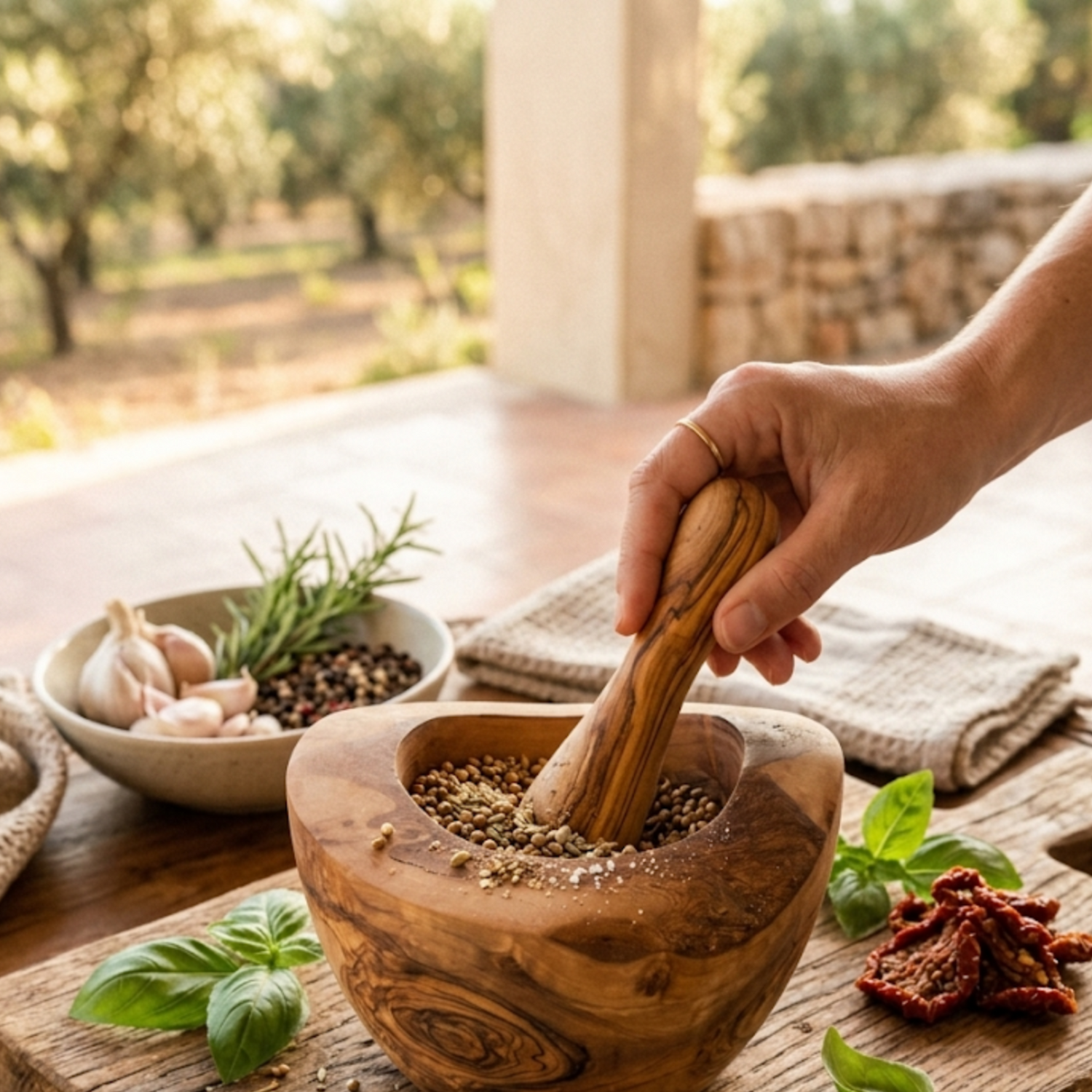 Olive Wood Rustic Mortar and Pestle