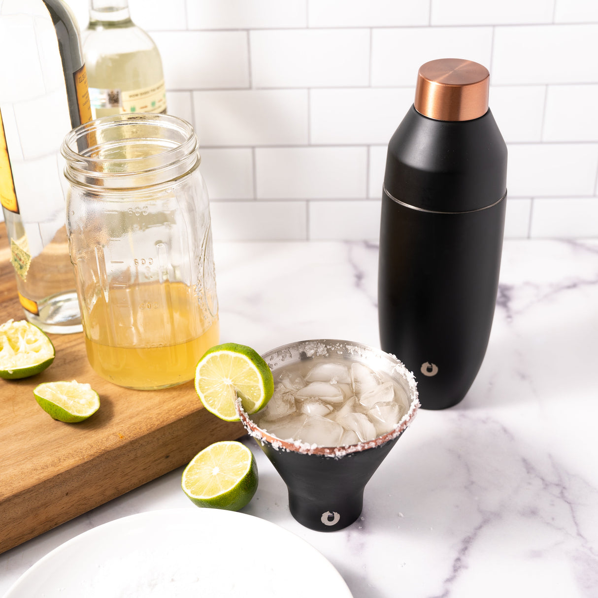 Stainless Steel Cocktail Shaker and Martini Glass Set, Marble
