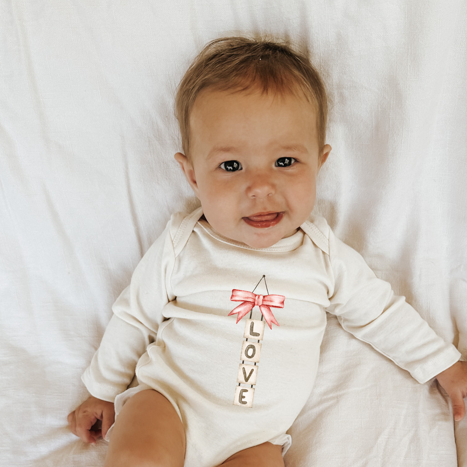 Love Blocks Bow Organic Baby Bodysuit Long Sleeve
