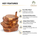 Olive Wood Coaster Set with Holder -7 Pcs