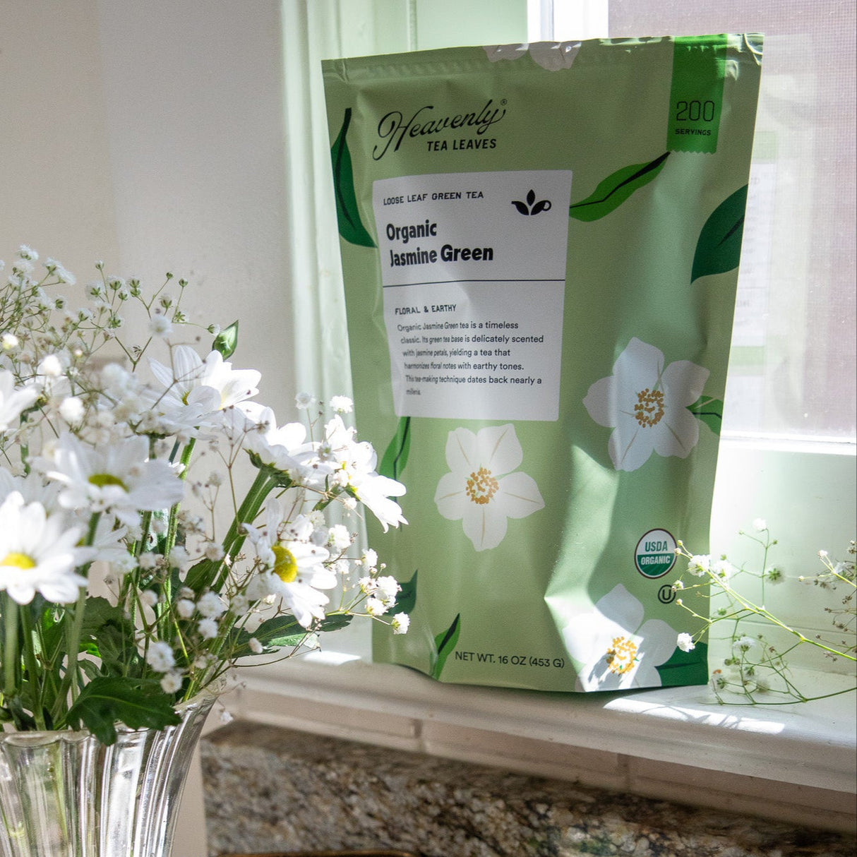 Organic Jasmine Green, Bulk Loose Leaf Green Tea, 16 Oz.