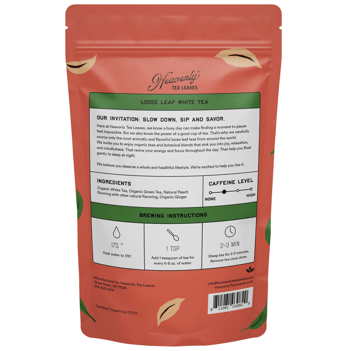 Organic White Peach, Bulk Loose Leaf White Tea, 16 Oz.