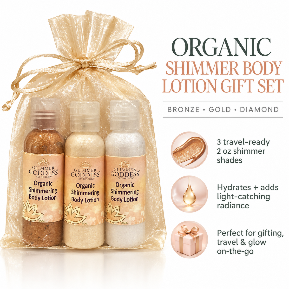 Organic Shimmer Body Lotion Travel Size Gift Set
