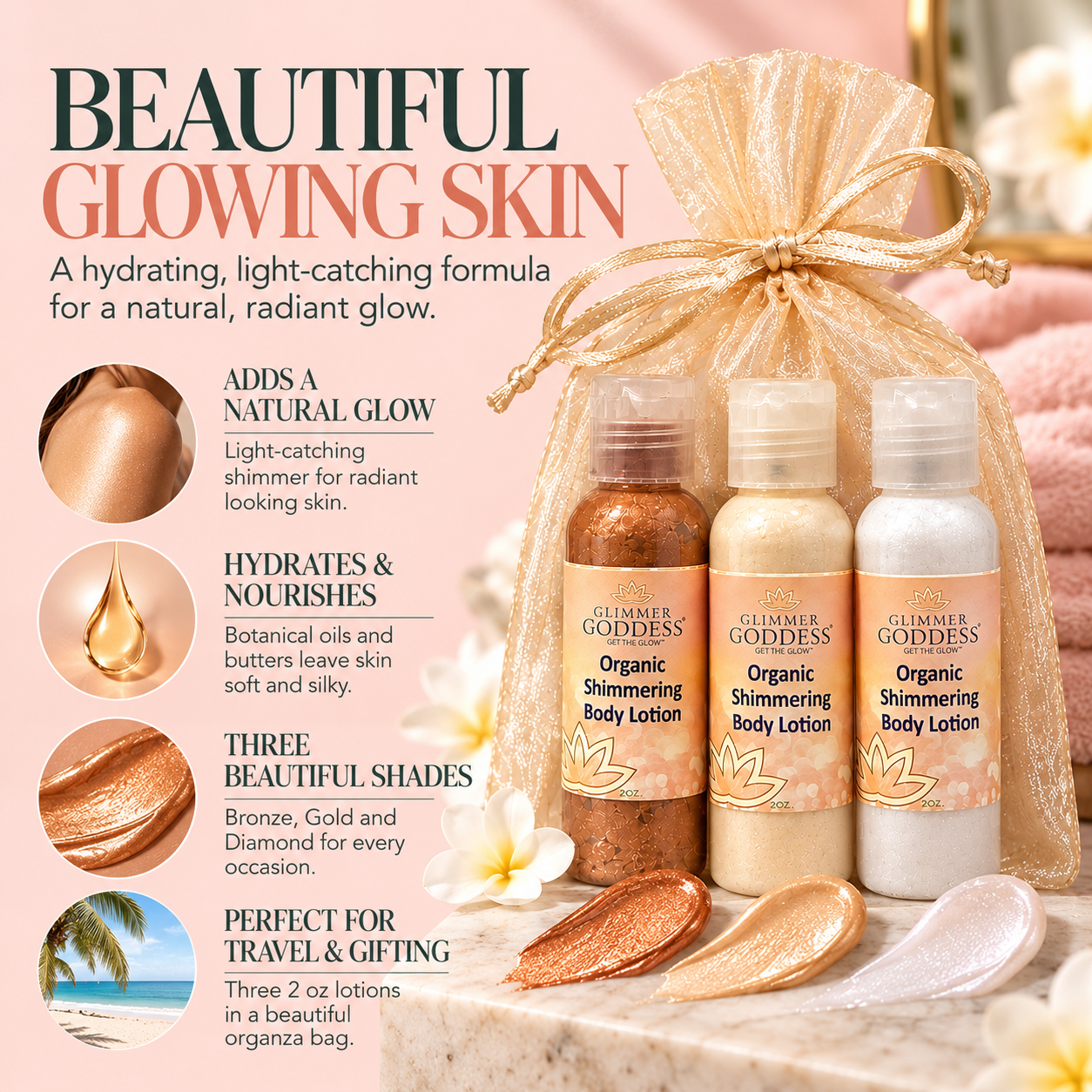 Organic Shimmer Body Lotion Travel Size Gift Set