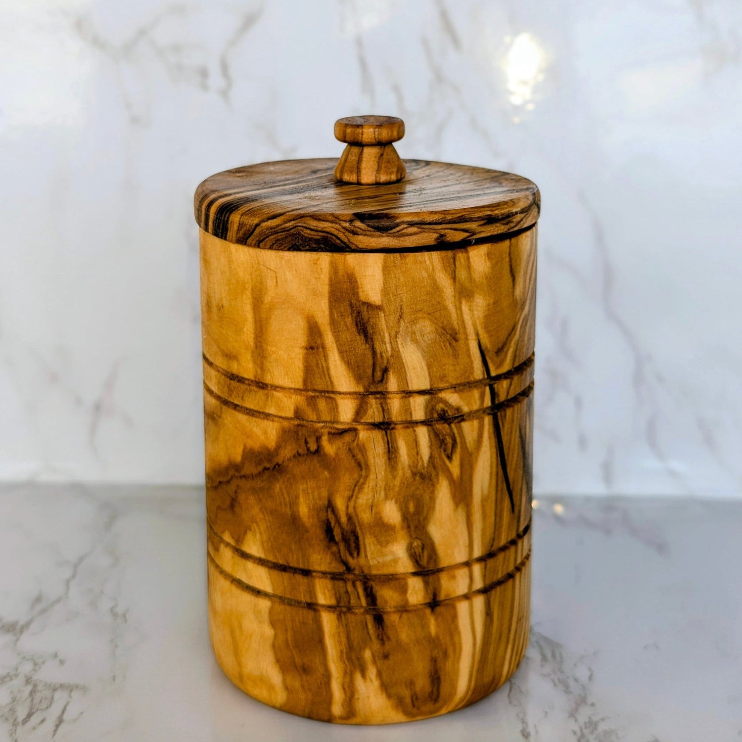 Olive Wood Spice Jar Salt Keeper w/Lid