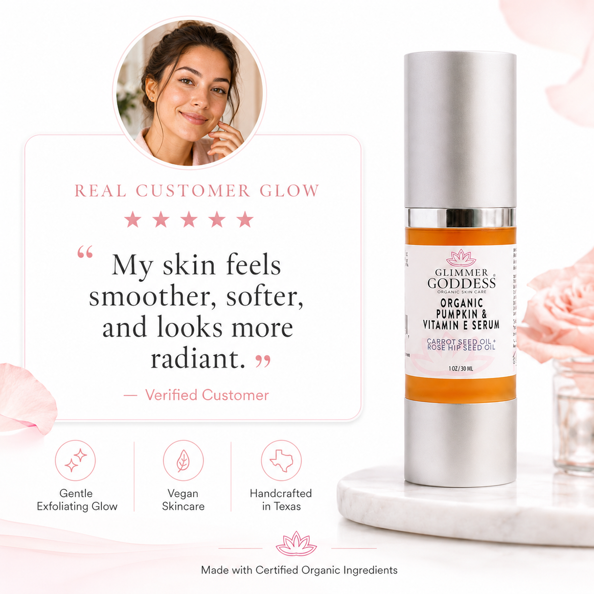 Organic Pumpkin Serum with Collagen Boosting Vitamin E Instant Glow Treatment