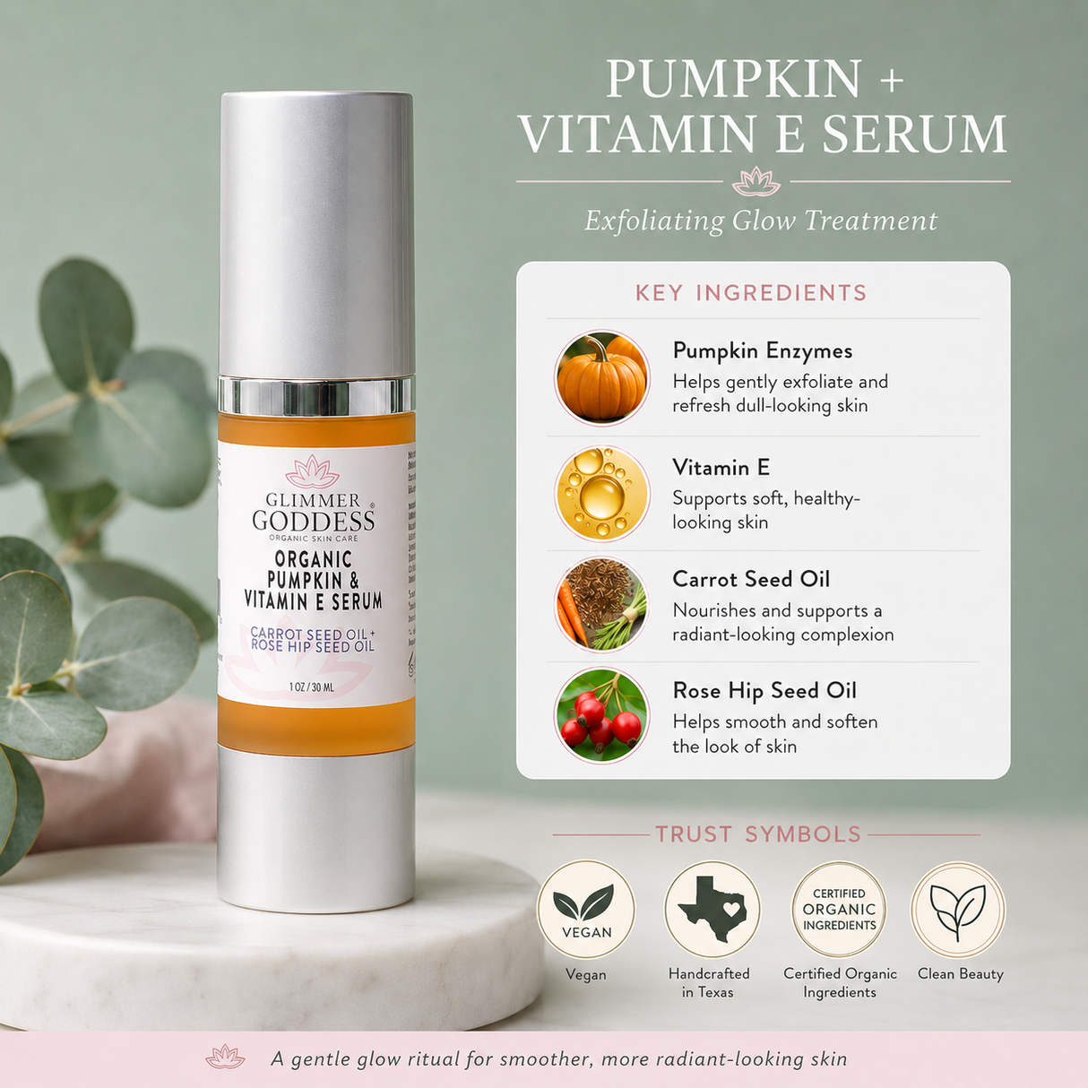 Organic Pumpkin Serum with Collagen Boosting Vitamin E Instant Glow Treatment