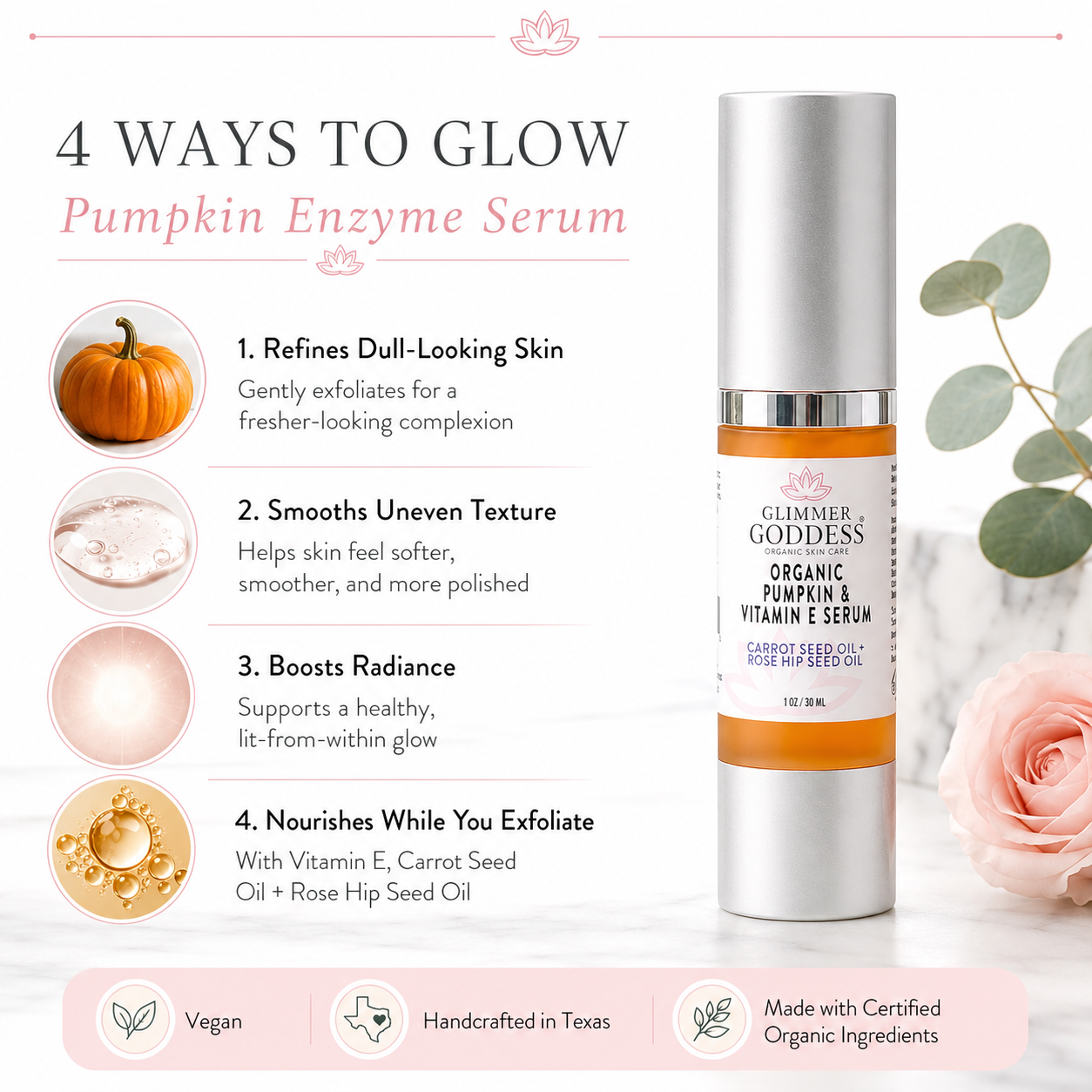 Organic Pumpkin Serum with Collagen Boosting Vitamin E Instant Glow Treatment