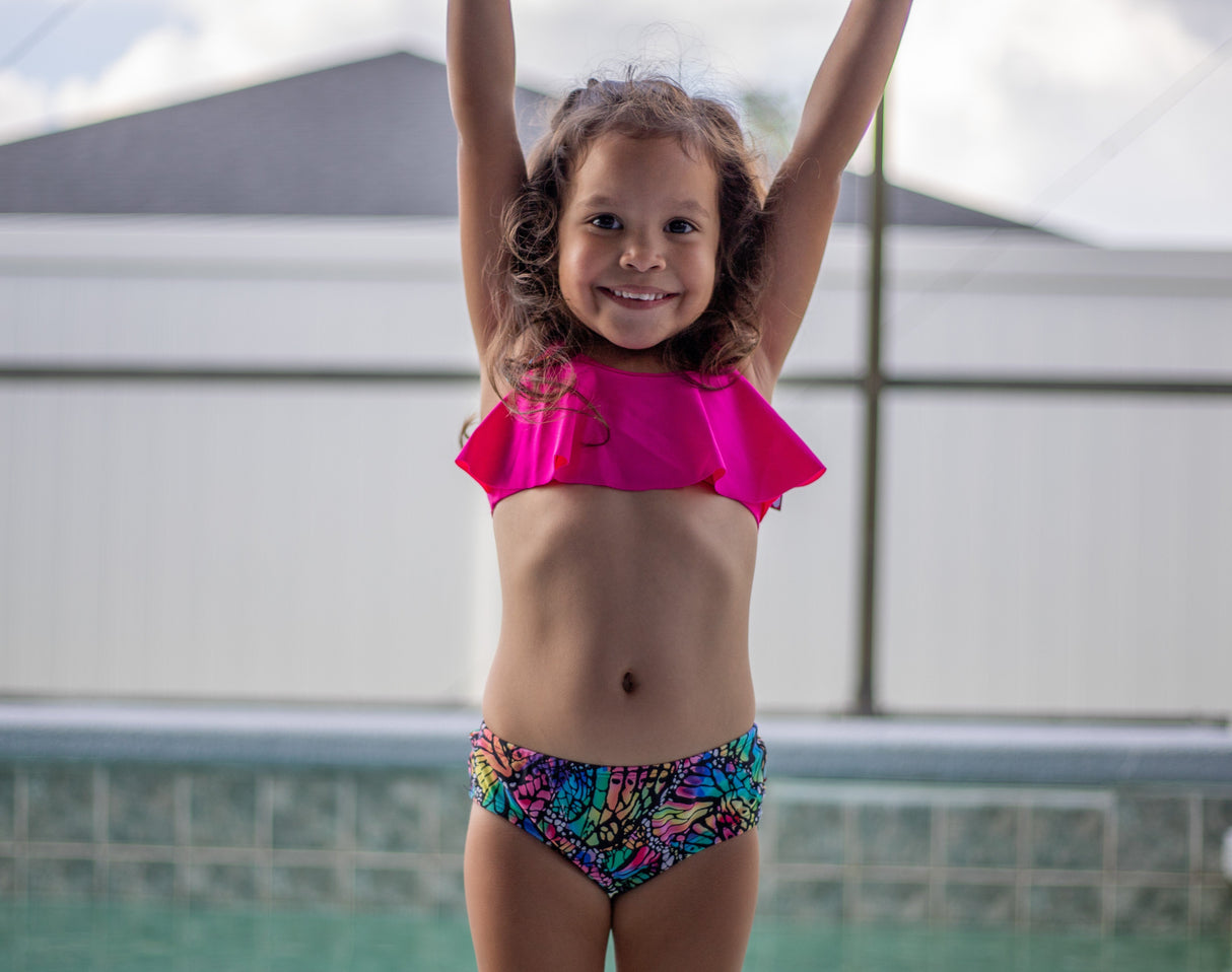 Girls UPF 50+ Printed Swim Briefs  | Sedona Blue w- White Polka Dot