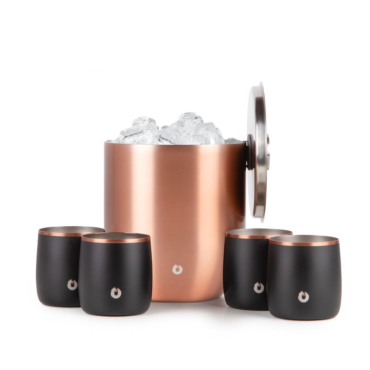 Stainless Steel Ice Bucket with Rocks Glass Set, Gold and Black