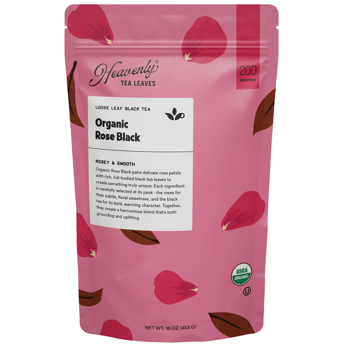 Organic Rose Black, Bulk Loose Leaf Black Tea, 16 Oz.