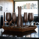 Stainless Steel Stemmed Wine Glass, Dark Walnut