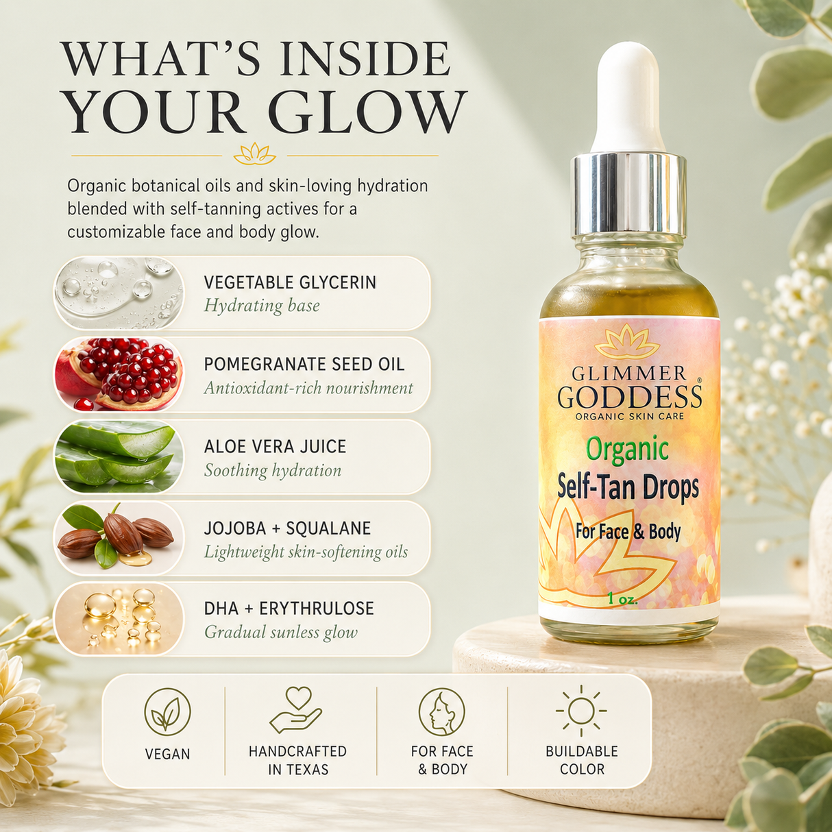 Organic Self Tan Drops for Face & Body 1 oz.