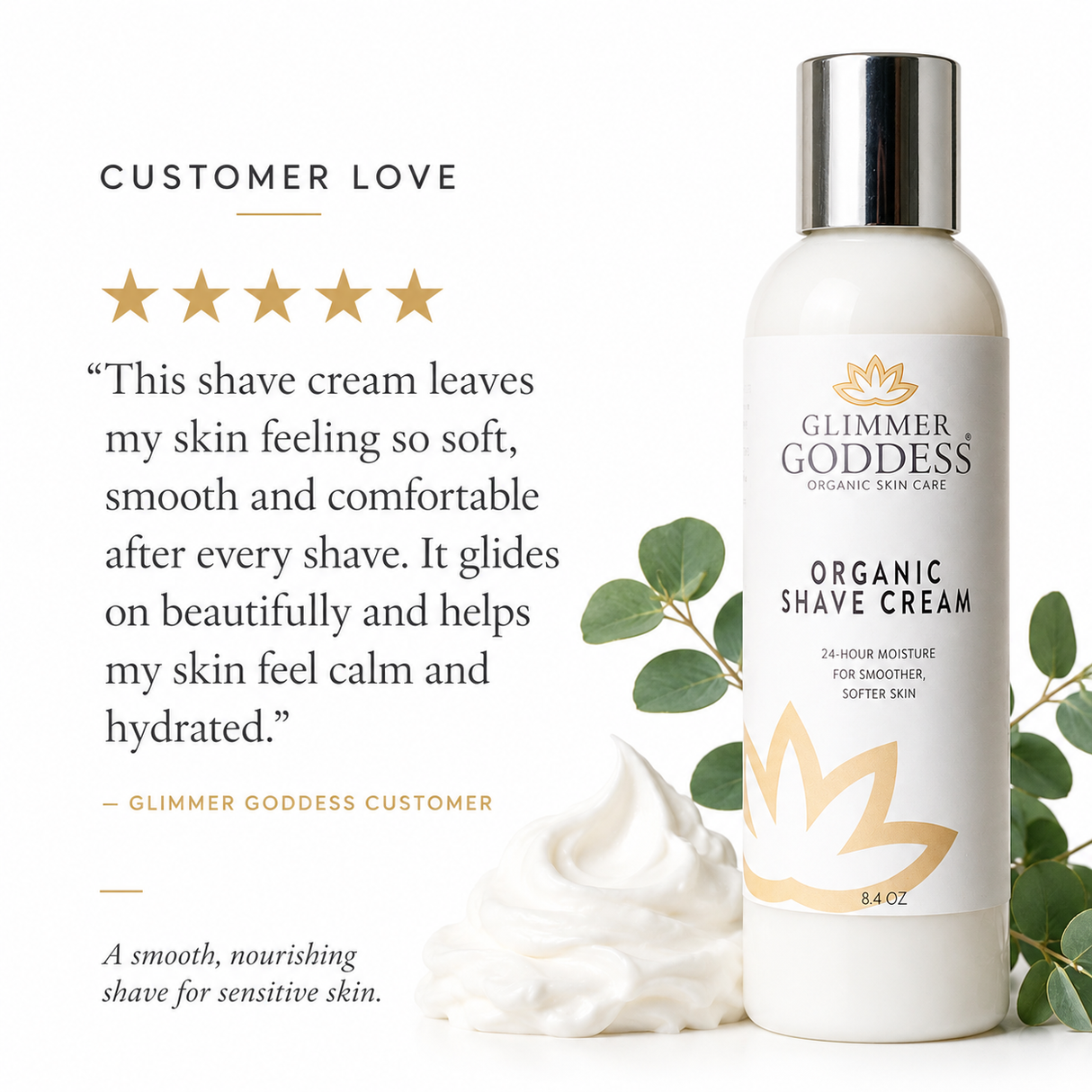 Glimmer Goddess’ Best Organic Shave Cream with Aloe, Coconut Oil, & Shea Butter