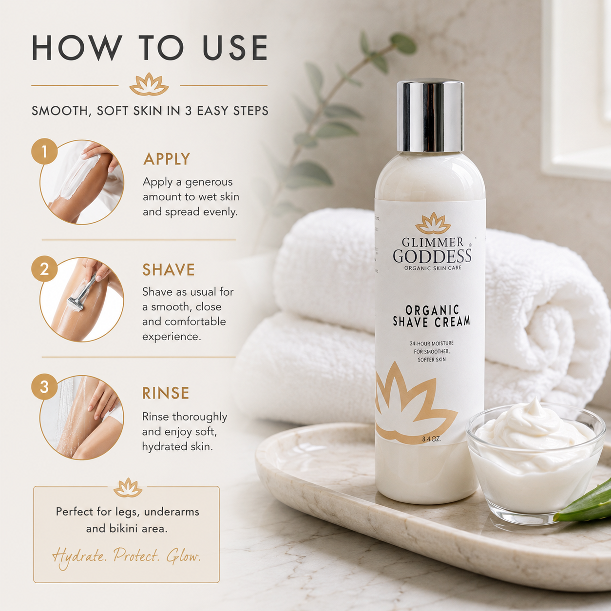 Glimmer Goddess’ Best Organic Shave Cream with Aloe, Coconut Oil, & Shea Butter