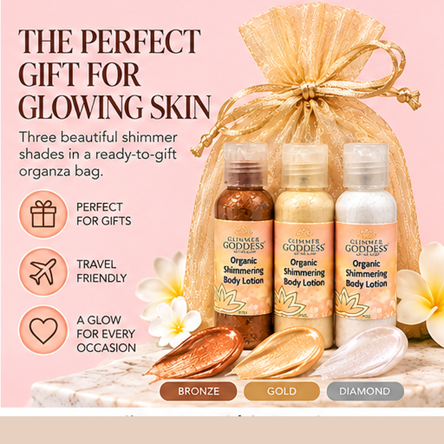 Organic Shimmer Body Lotion Travel Size Gift Set