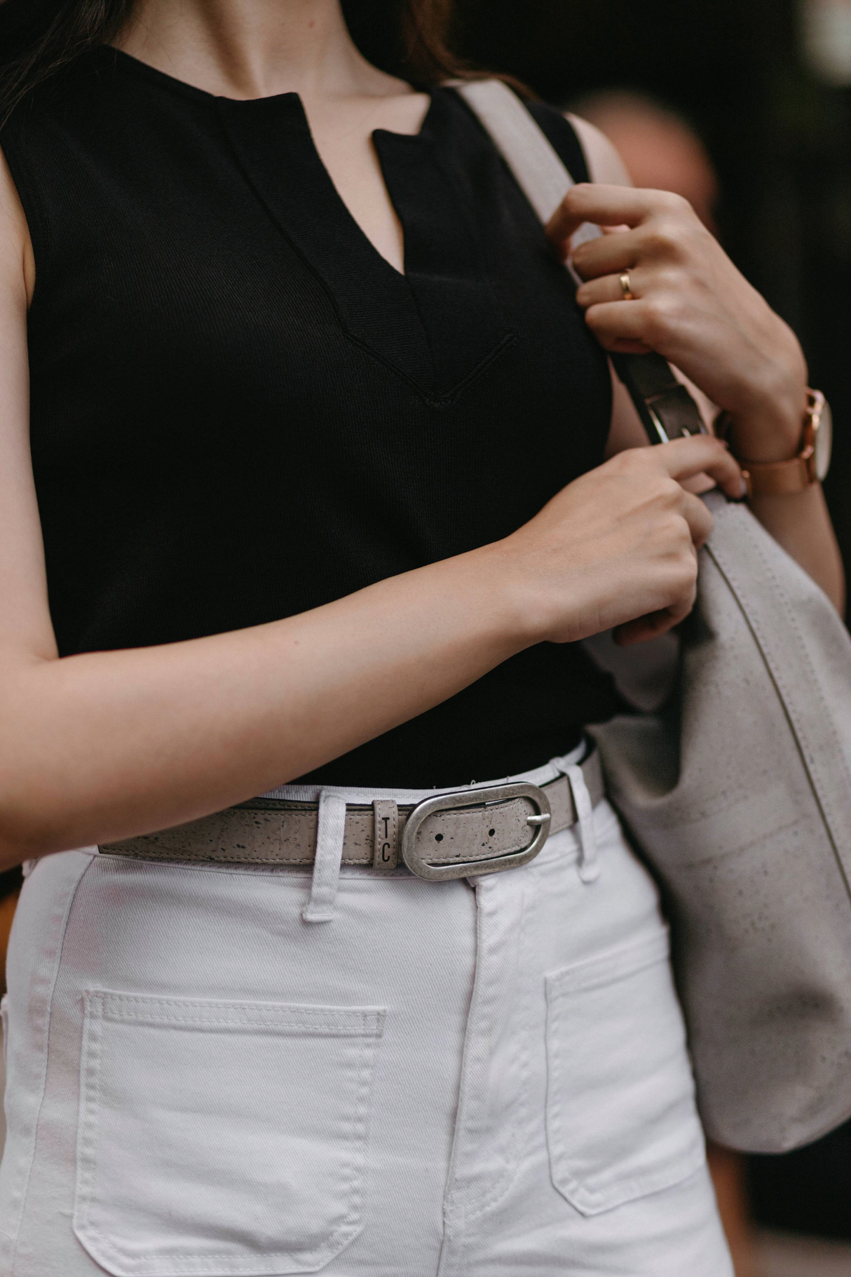 Vegan Cork Leather Women's Belt (Gray)