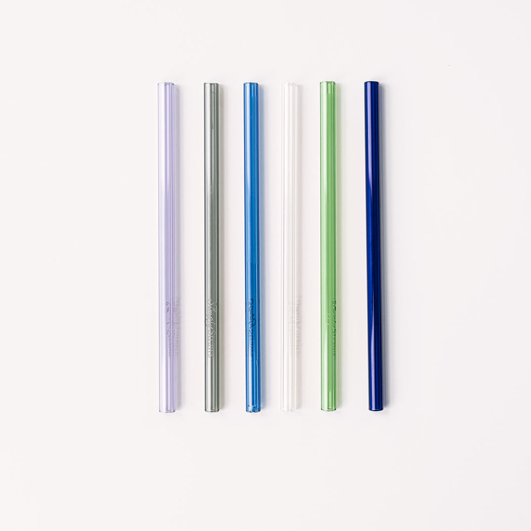 Skinny 6" Glass Cocktail Straw Set - Seaglass