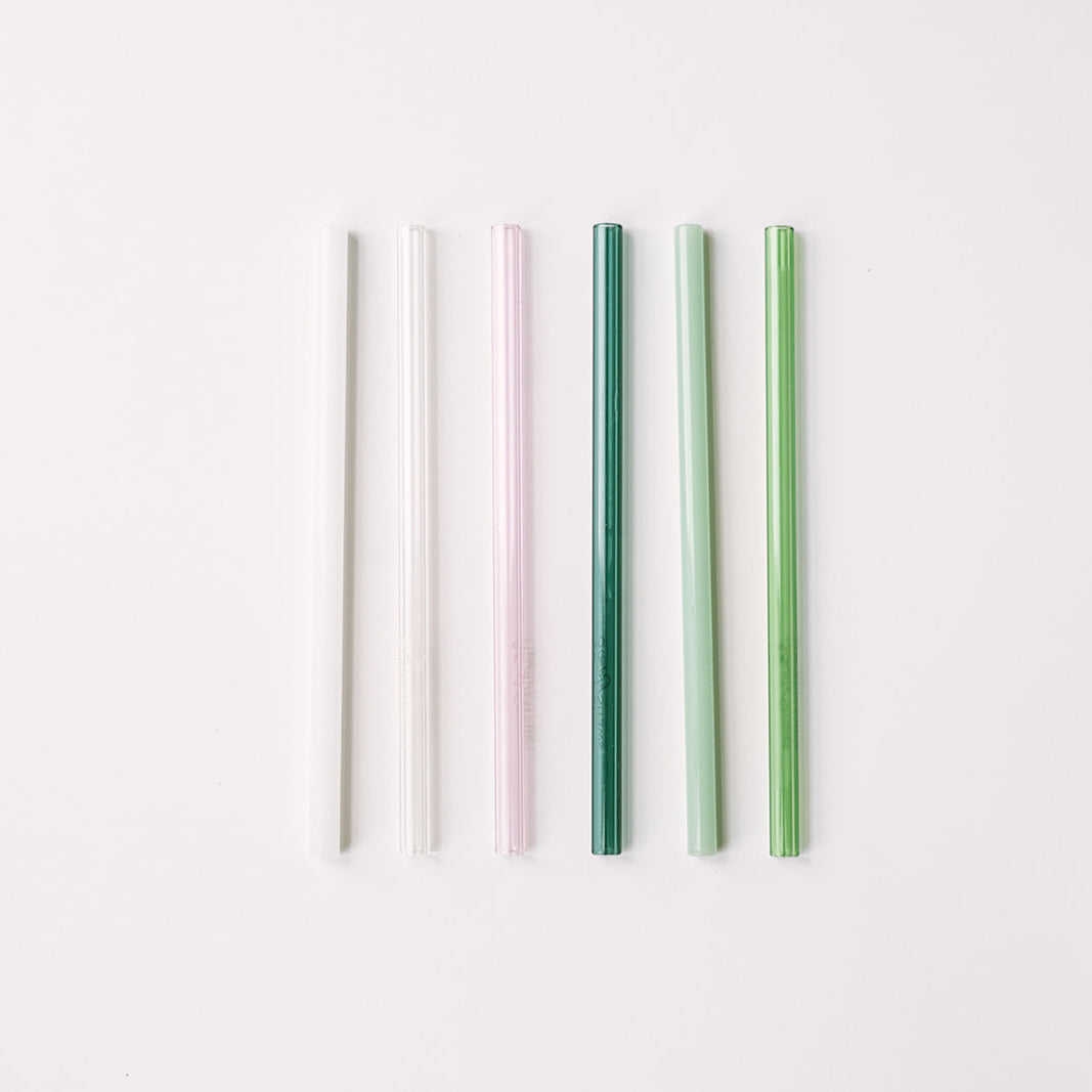 Skinny 6" Glass Cocktail Straw Set - Palm