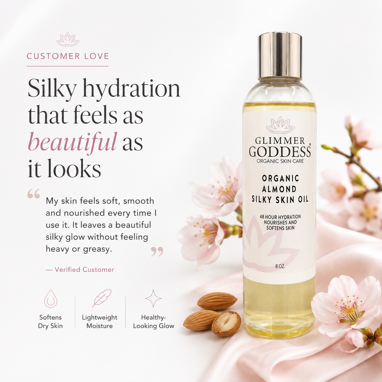 Organic Sweet Almond Silky Skin Oil - 48 Hour Hydration