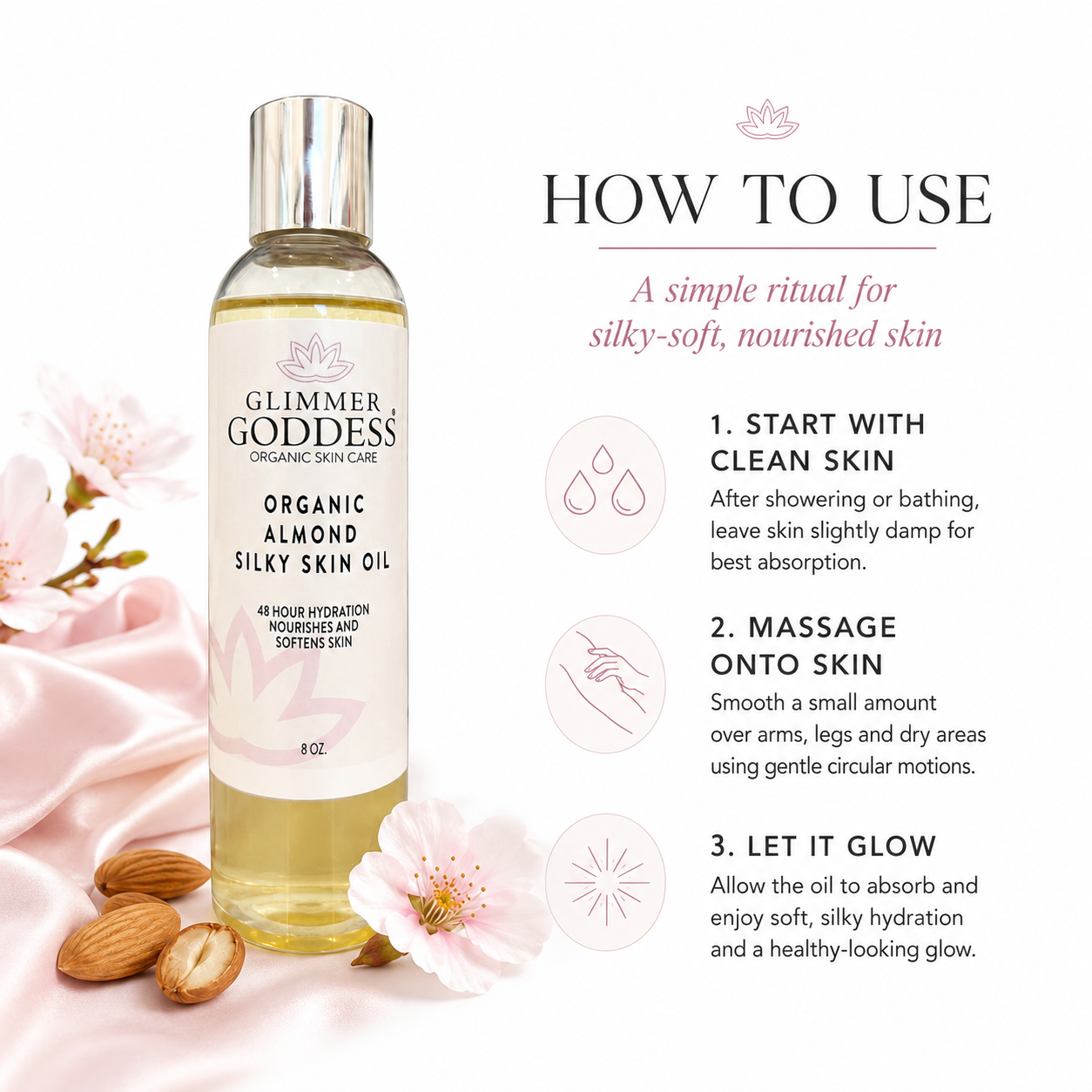 Organic Sweet Almond Silky Skin Oil - 48 Hour Hydration