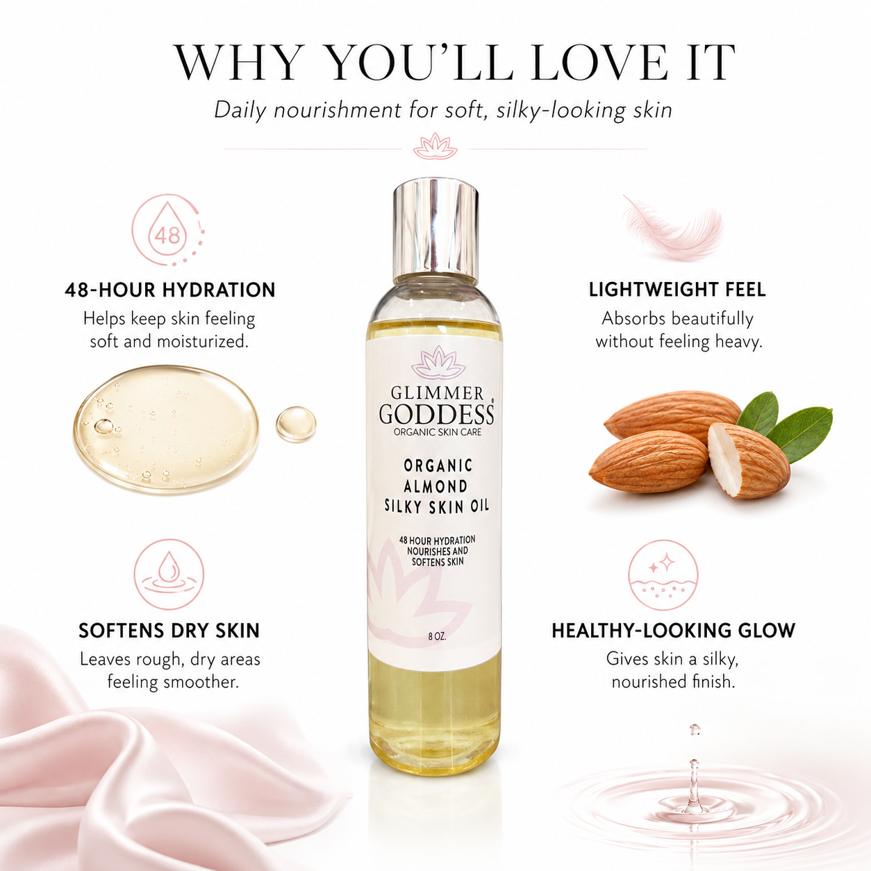 Organic Sweet Almond Silky Skin Oil - 48 Hour Hydration