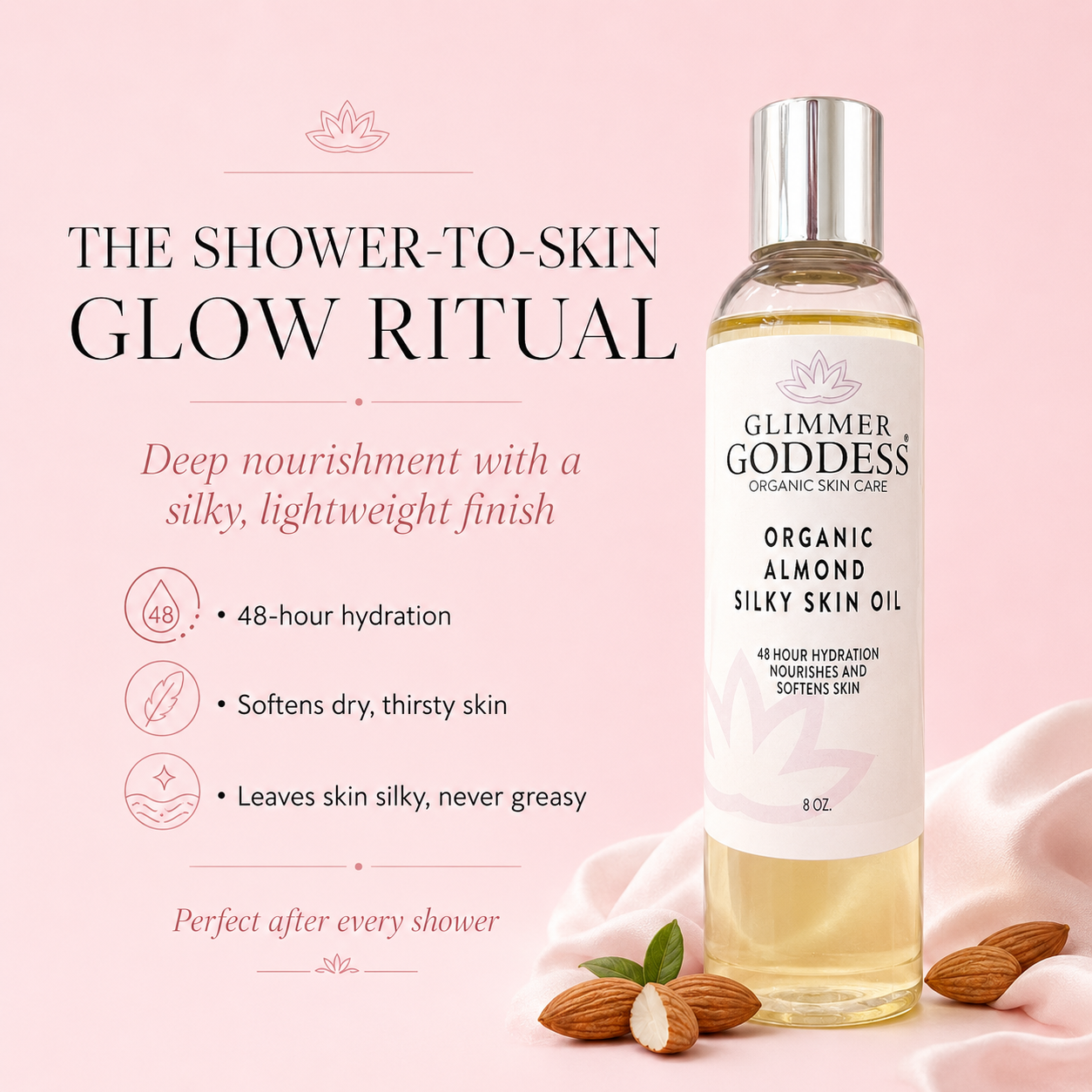 Organic Sweet Almond Silky Skin Oil - 48 Hour Hydration