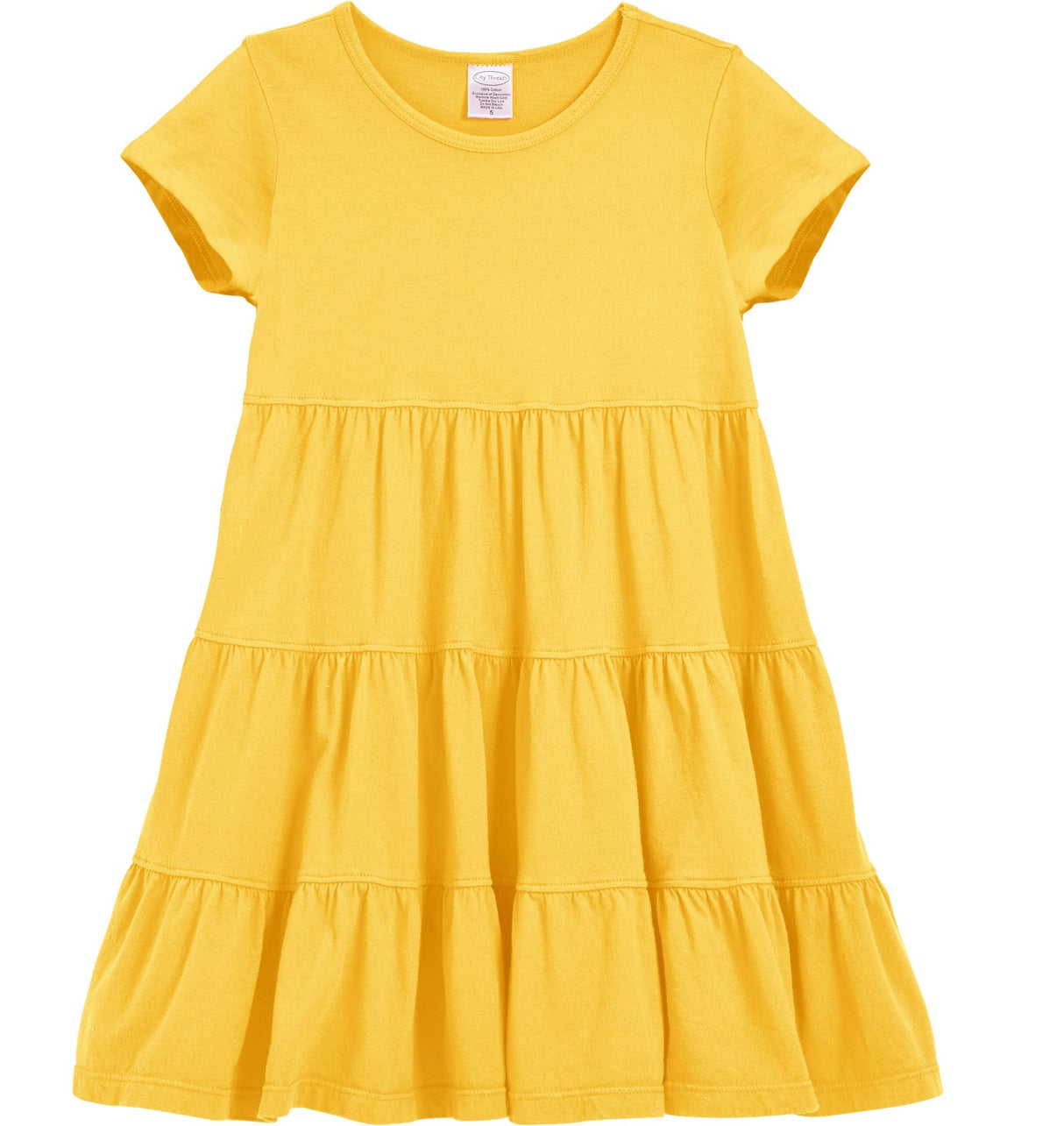 Girls Soft Cotton Jersey Short Sleeve Tiered Dress -Seconds| Damage-Yellow