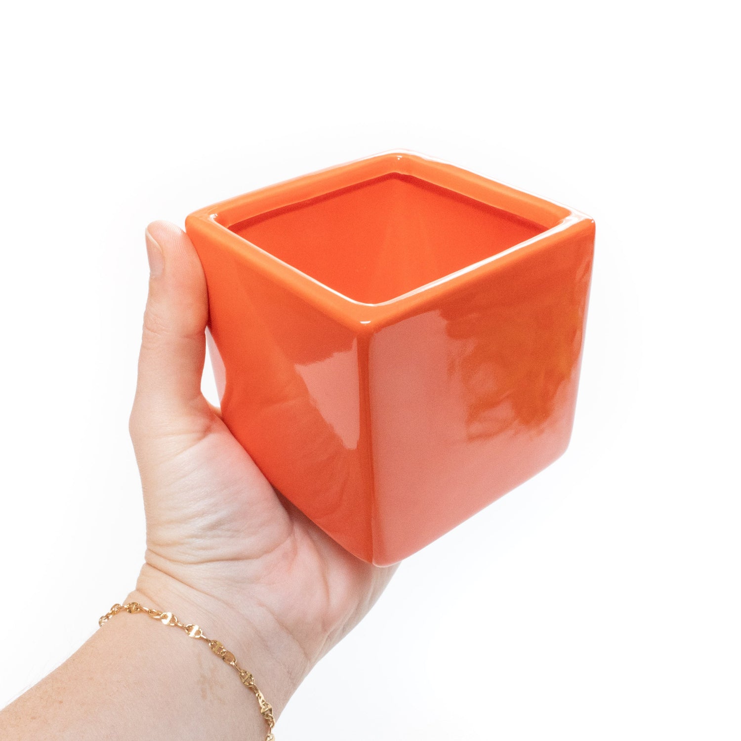Naranja Orange Ceramic Cube Container with Custom Tillandsia Air Plant