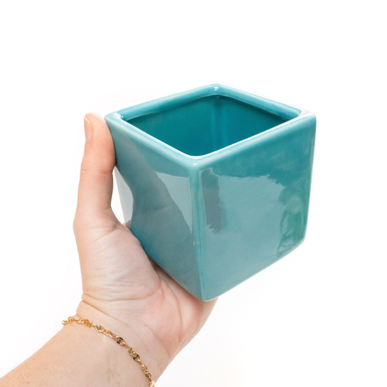Sky Blue Ceramic Cube Container with Custom Tillandsia Air Plant