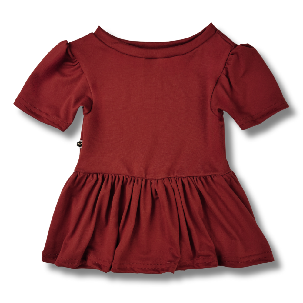 Bamboo Short Sleeve Peplum Top in Brick