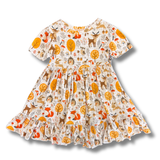Bamboo Short Sleeve Twirl Dress in Autumn Acres