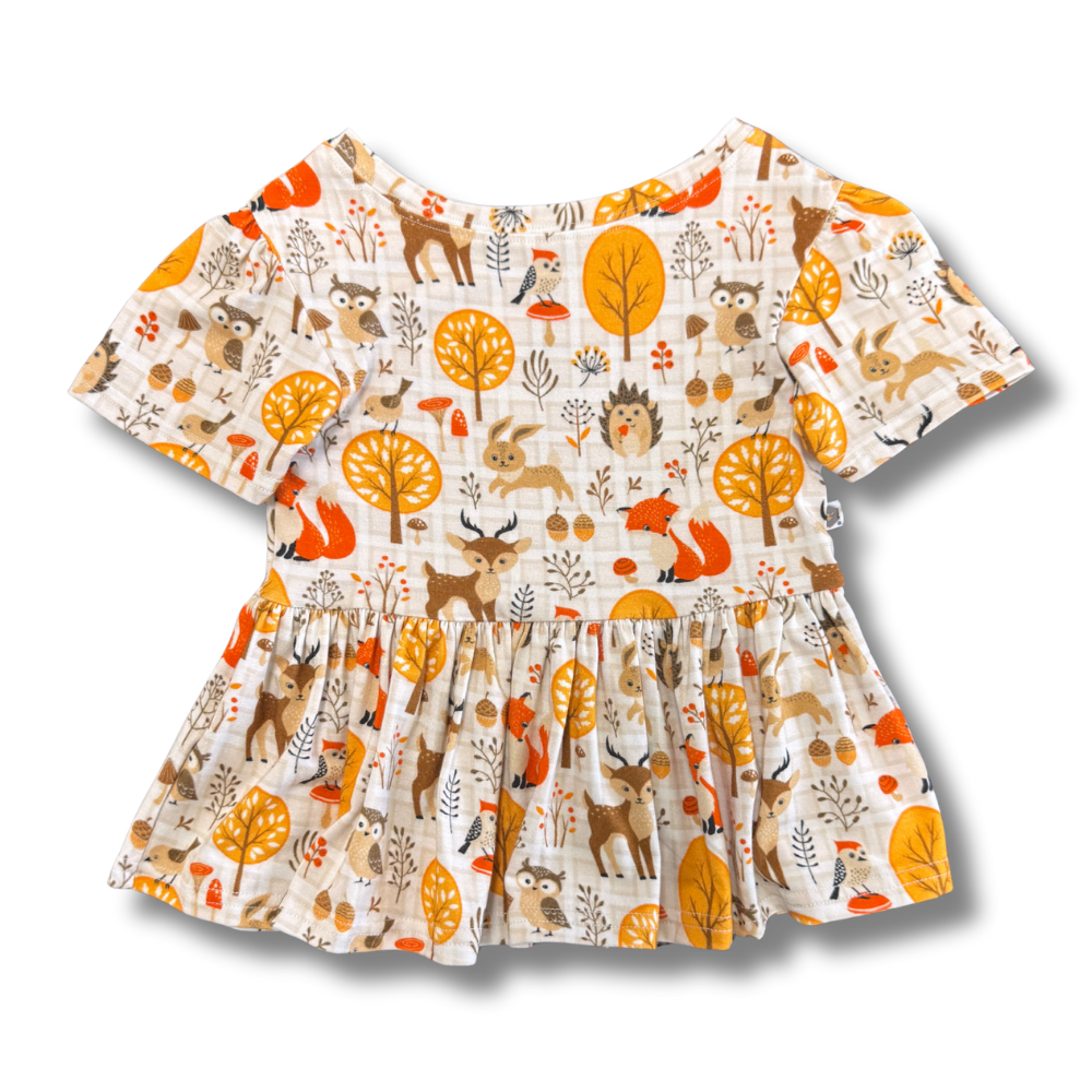 Bamboo Short Sleeve Peplum Top in Autumn Acres