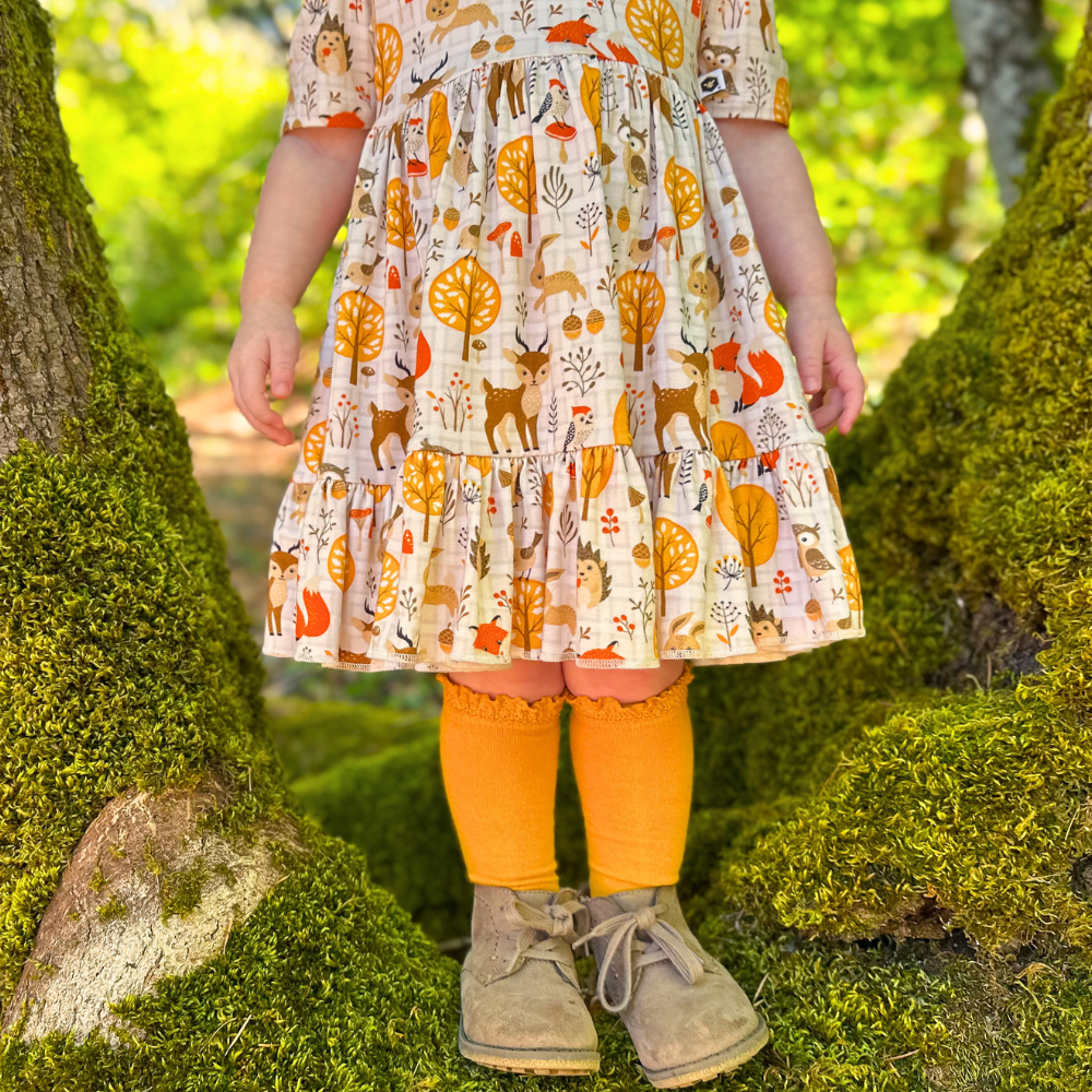 Bamboo Short Sleeve Twirl Dress in Autumn Acres