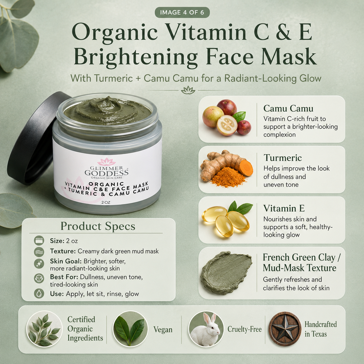 Organic Glow Up Tumeric Vitamin C & E Brightening Face Mask - 2 oz.